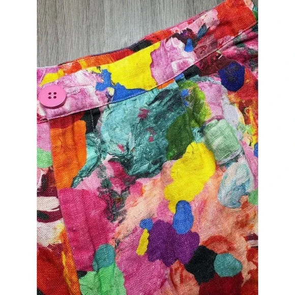 Gorman Bright Colorful 100% Linen Pants Wide Leg Crop Women's 12 - Picture 3 of 14